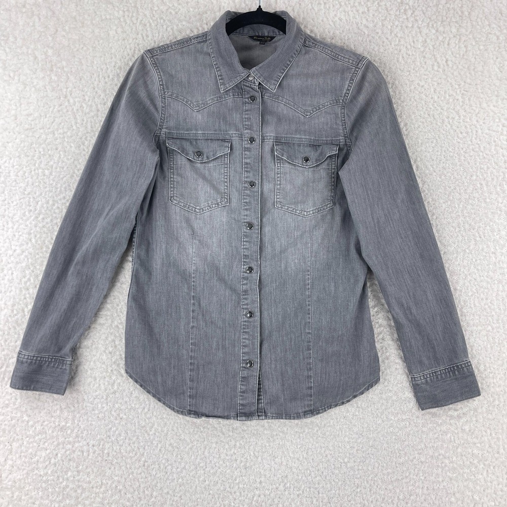 Massimo Dutti Gray Button-Up Long Sleeve Shirt Womens Casual Denim Style Size M